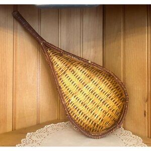 Vintage Rustic Primitive Handmade Woven Wicker Rattan Rice Scoop Basket Handle